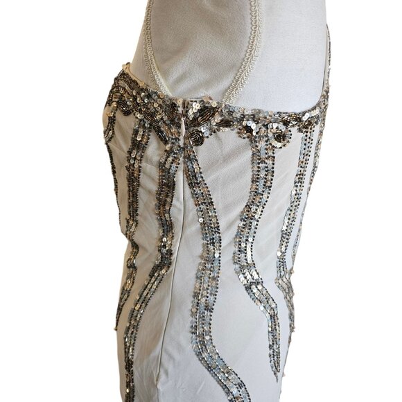 Alberto Makali Size 12 Cream One Shoulder Cocktail Dress Sequins Metallic NWT - Picture 11 of 15